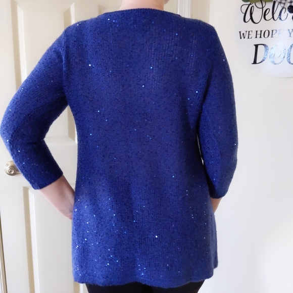 Anne Klein Blue Sequined Sweater Tunic Small - Picture 2 of 14